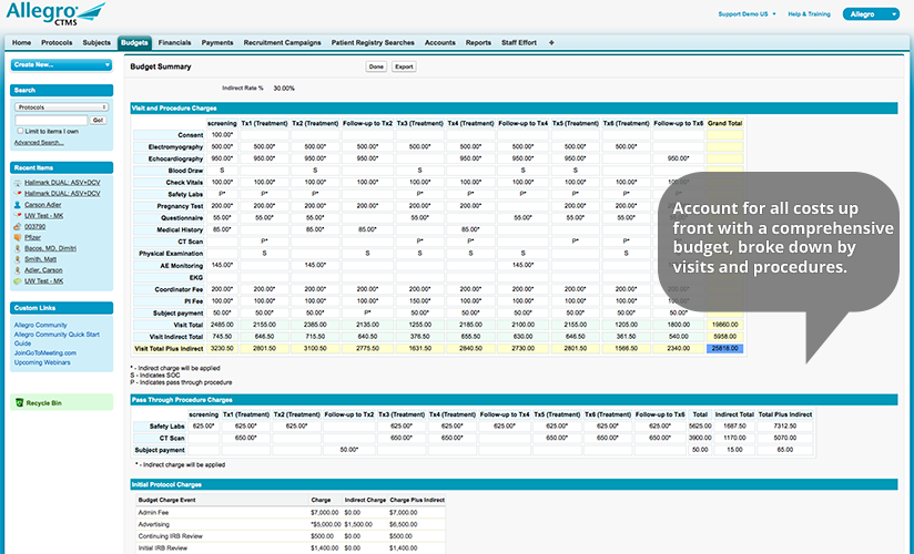 screenshot of Allegro CTMS